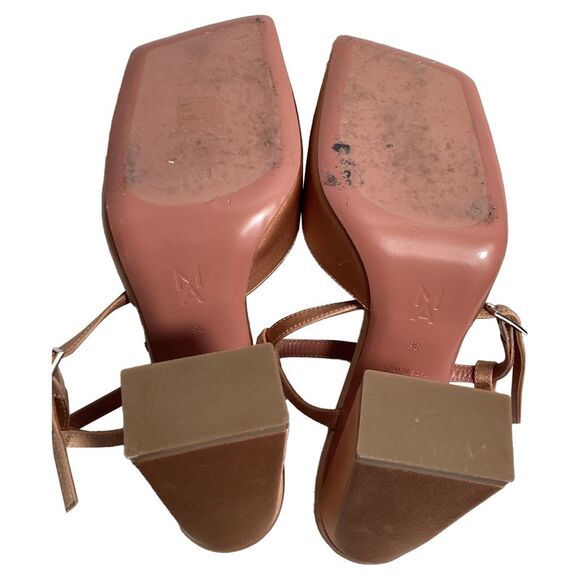 Amina Muaddi Charlotte Pumps in Brown Satin - Picture 7 of 7